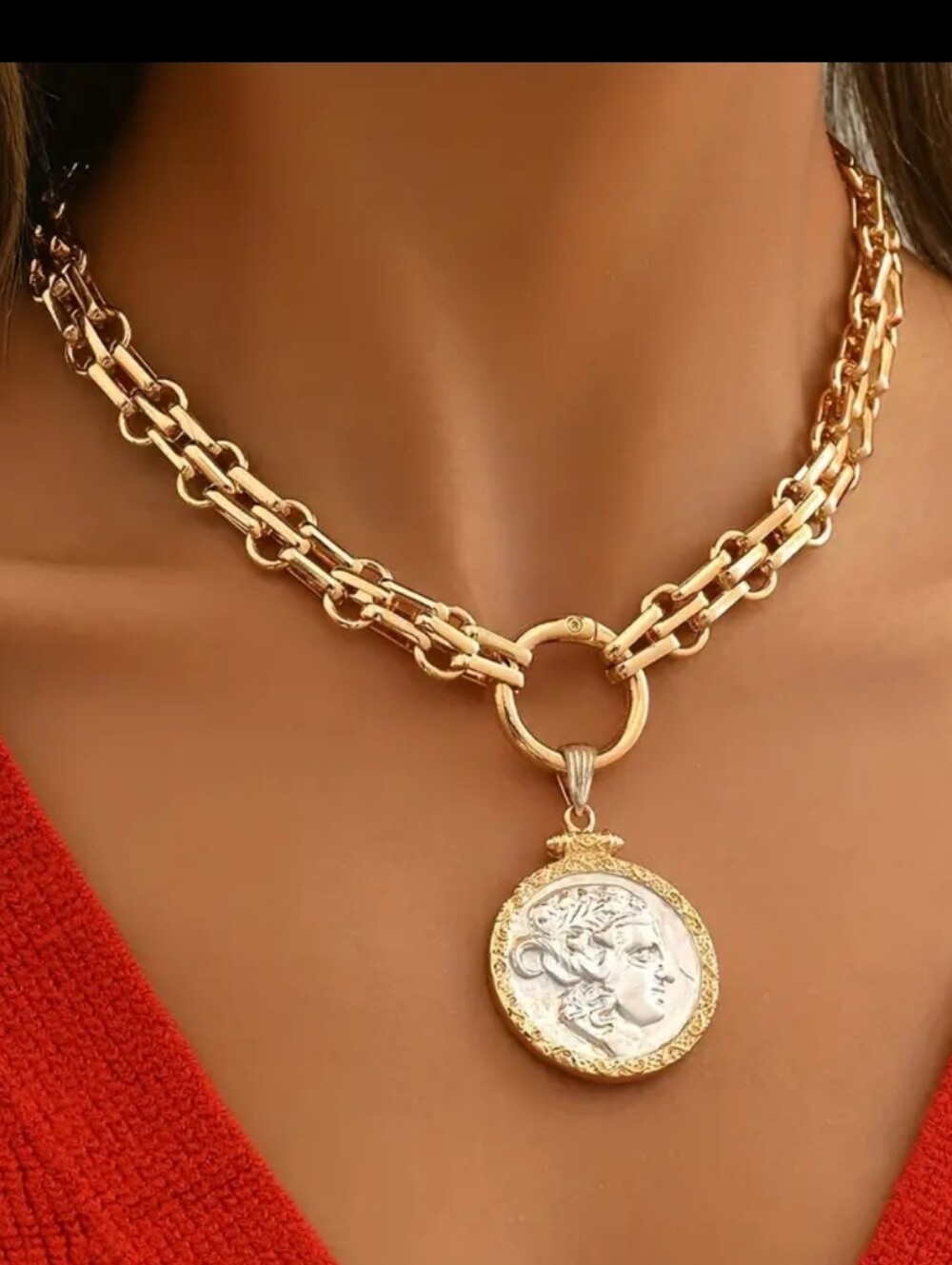 Unique Vintage Pendant Necklace Gold & Silver Medallion .  2 Chains Included